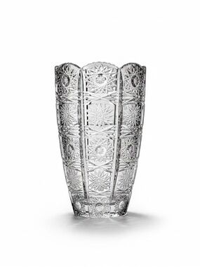 Vintage Bohemia Czech Crystal Queen’s Lace Hand-Cut Vase 6”